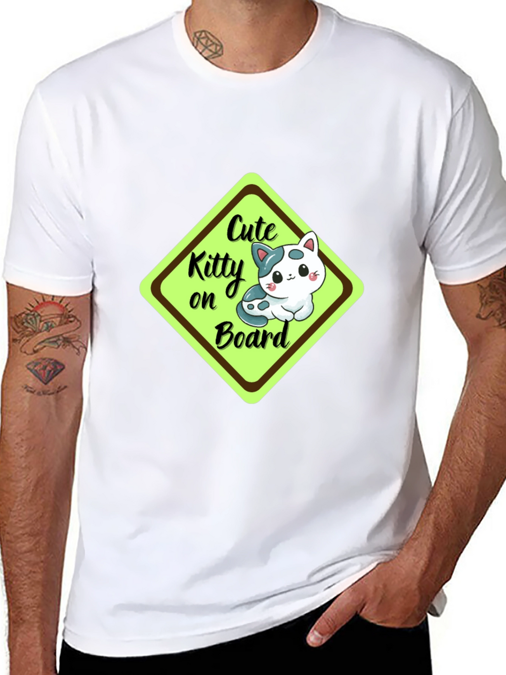 Cute Kitty On Board Black T-Shirt