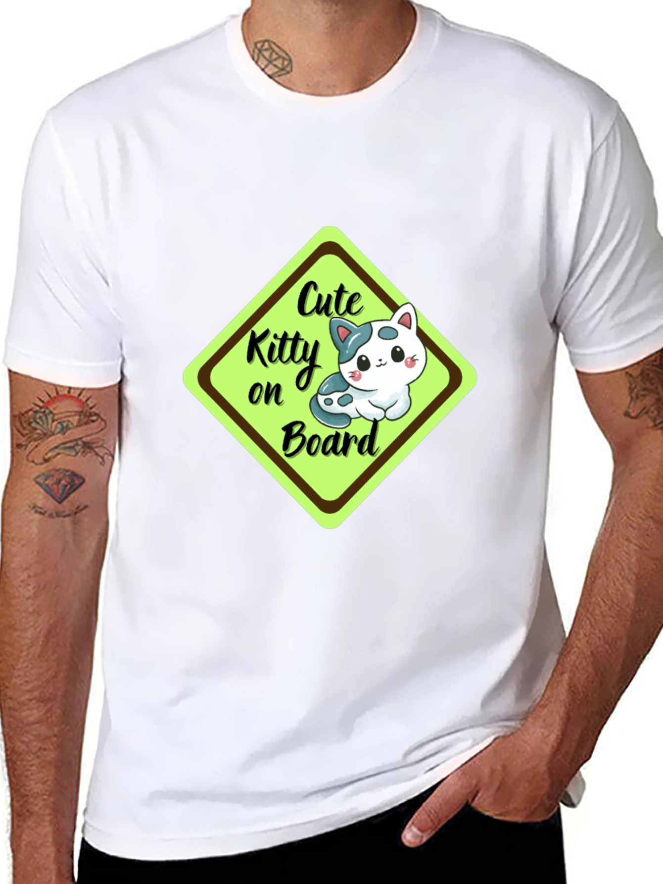 Cute Kitty On Board Black T-Shirt