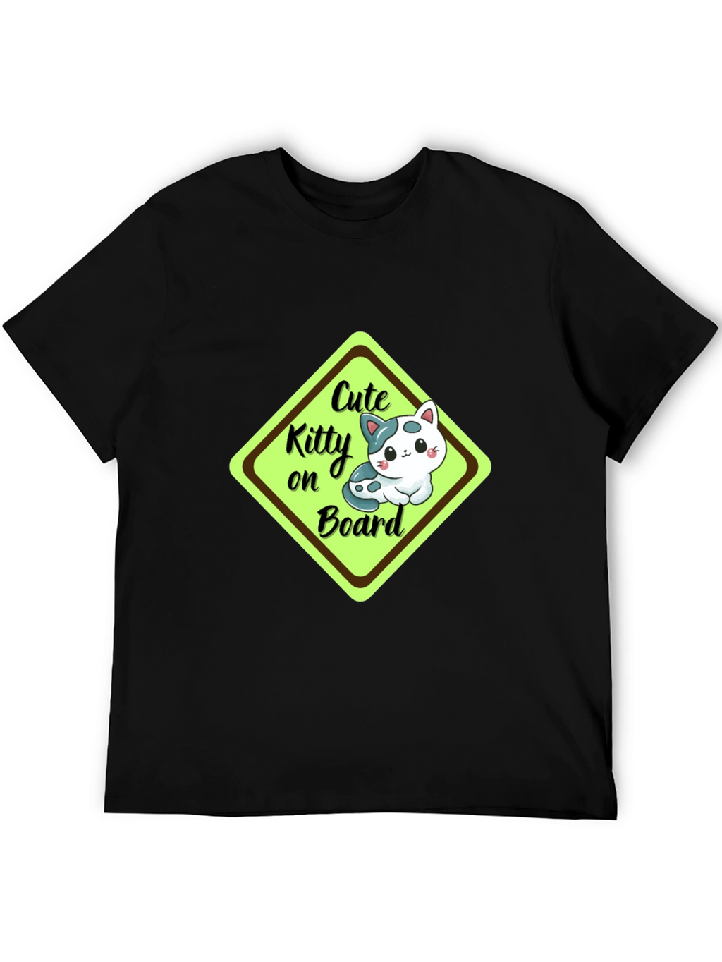Cute Kitty On Board Black T-Shirt