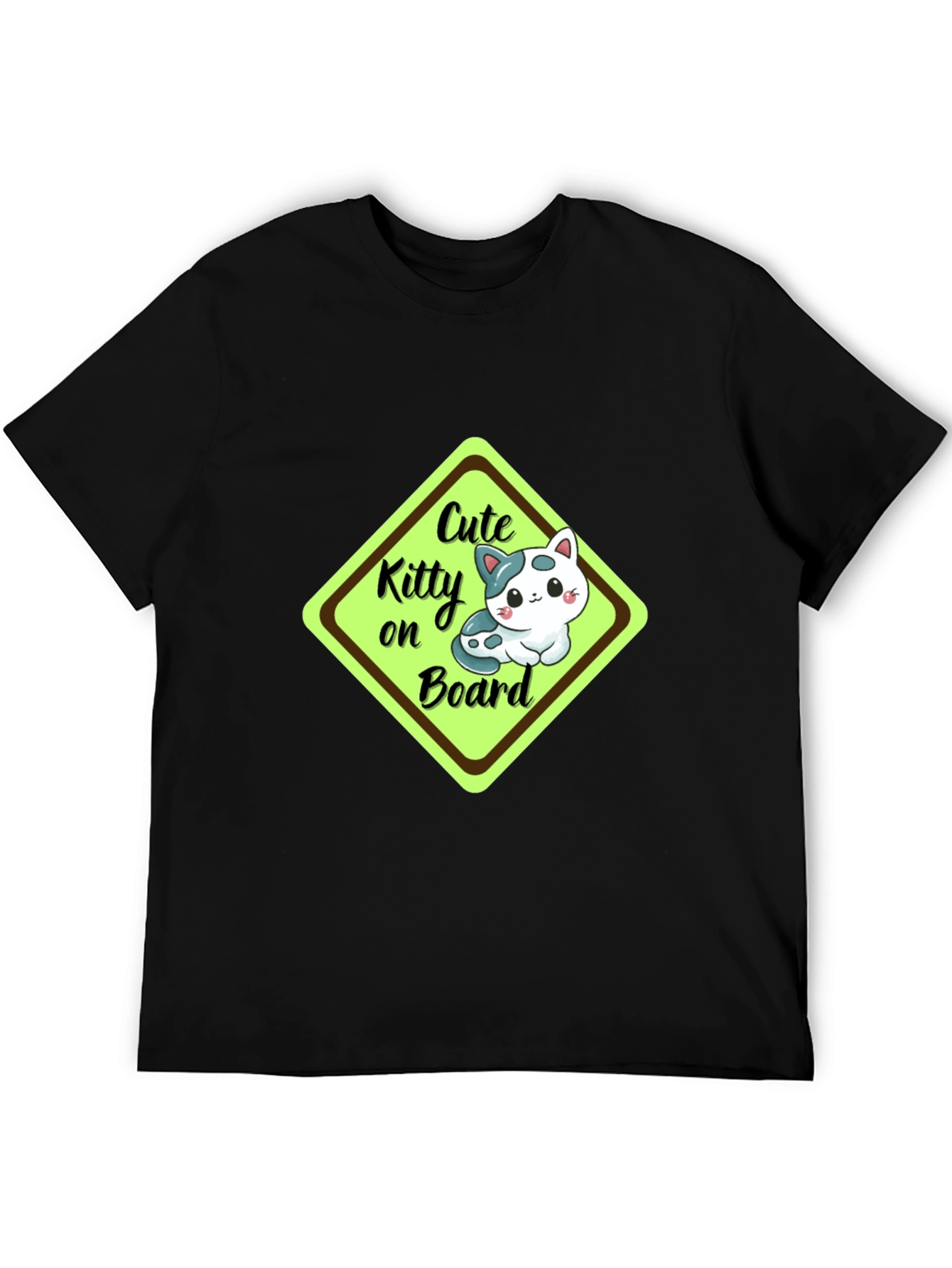 Cute Kitty On Board Black T-Shirt