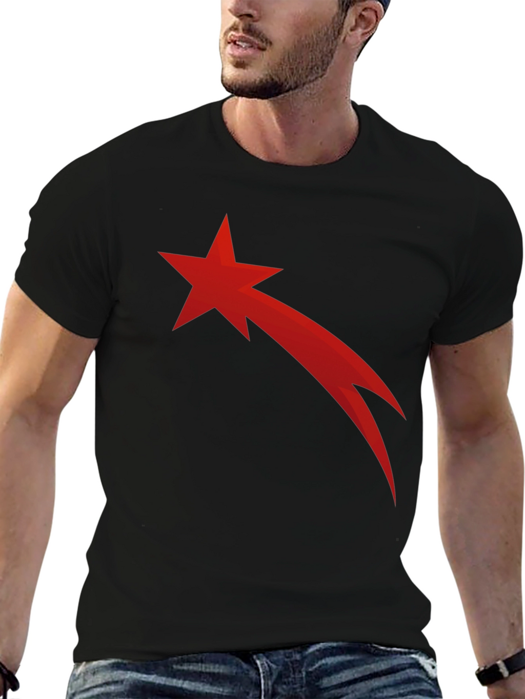 Red Comet Star Black T-Shirt