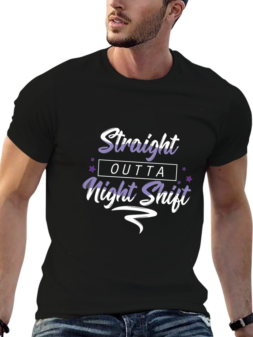 Straight Outta Night Shift Black Graphic Tee