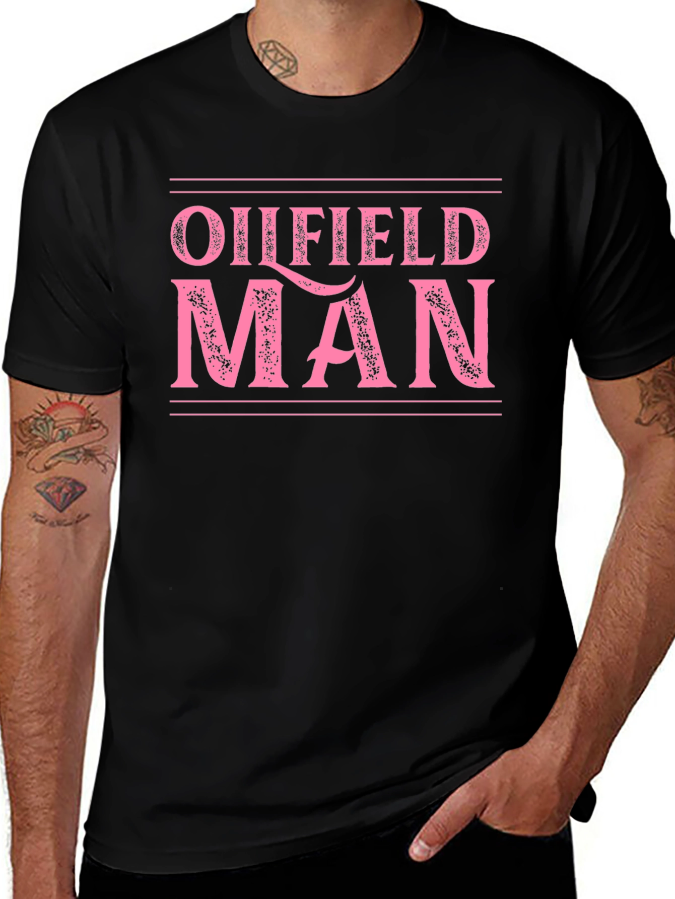 Oilfield Man Graphic Tee - Black Cotton T-Shirt