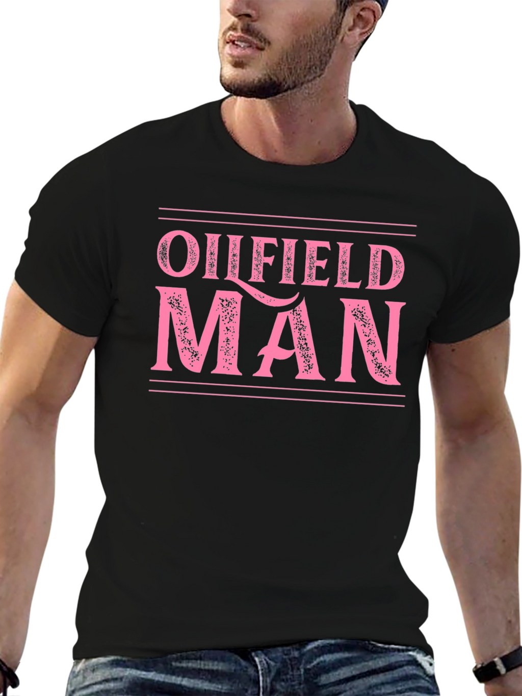 Oilfield Man Graphic Tee - Black Cotton T-Shirt
