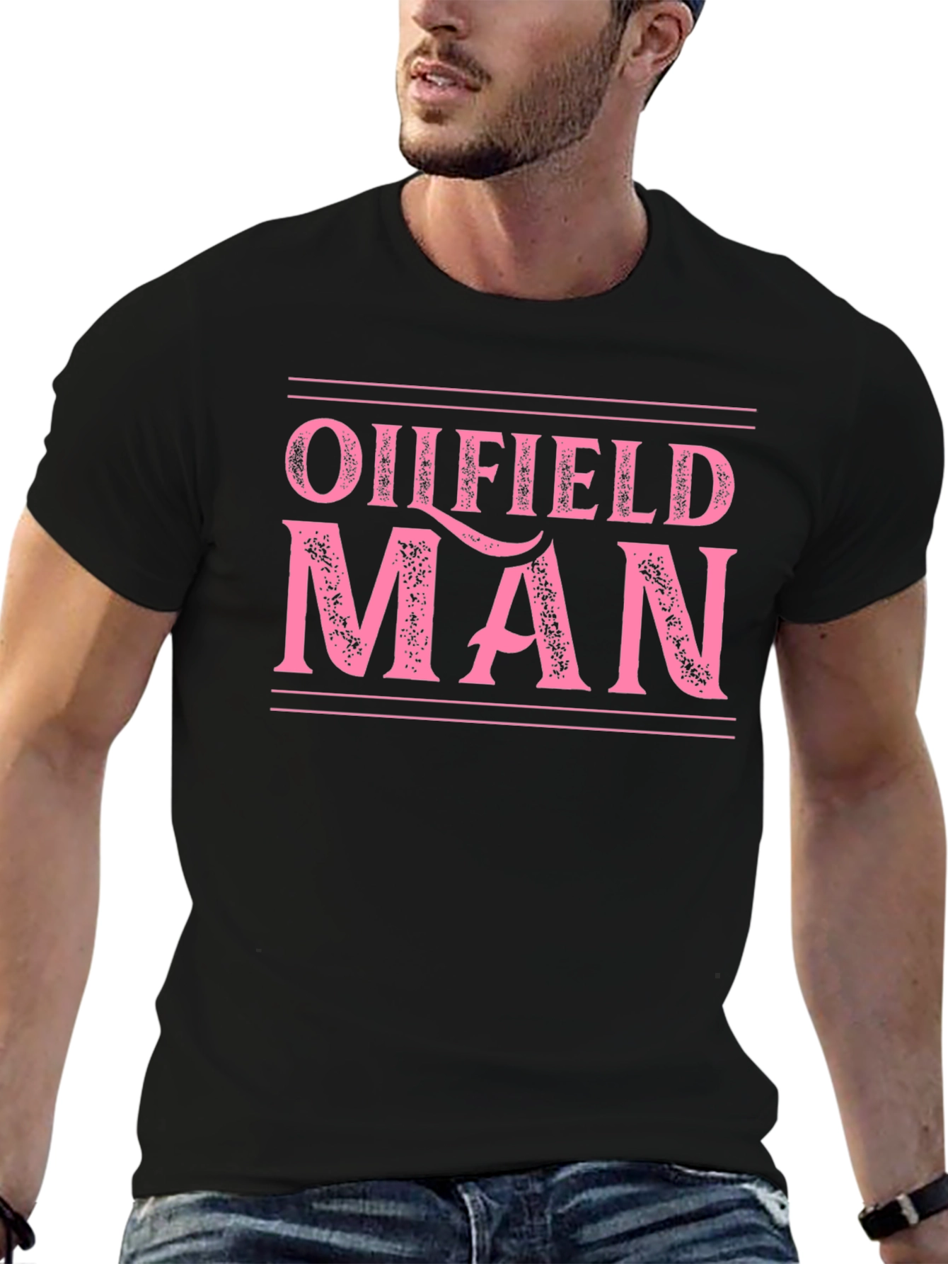 Oilfield Man Graphic Tee - Black Cotton T-Shirt