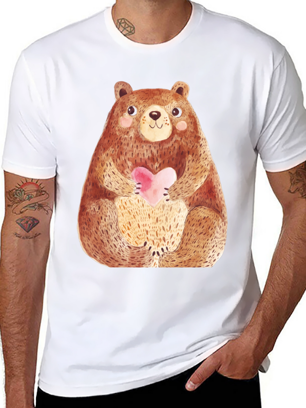 Cute Bear Holding Heart T-Shirt - Soft Style