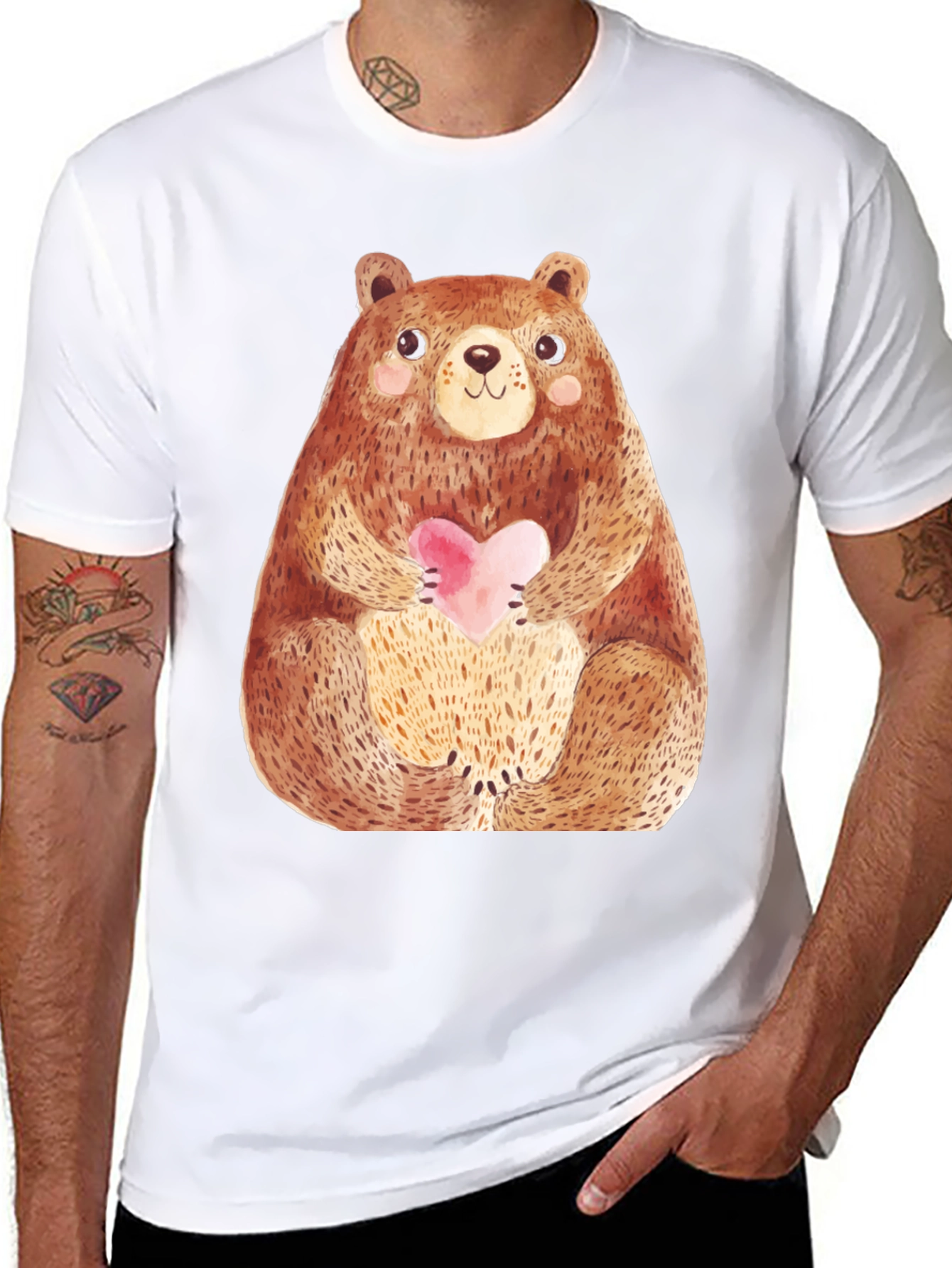 Cute Bear Holding Heart T-Shirt - Soft Style