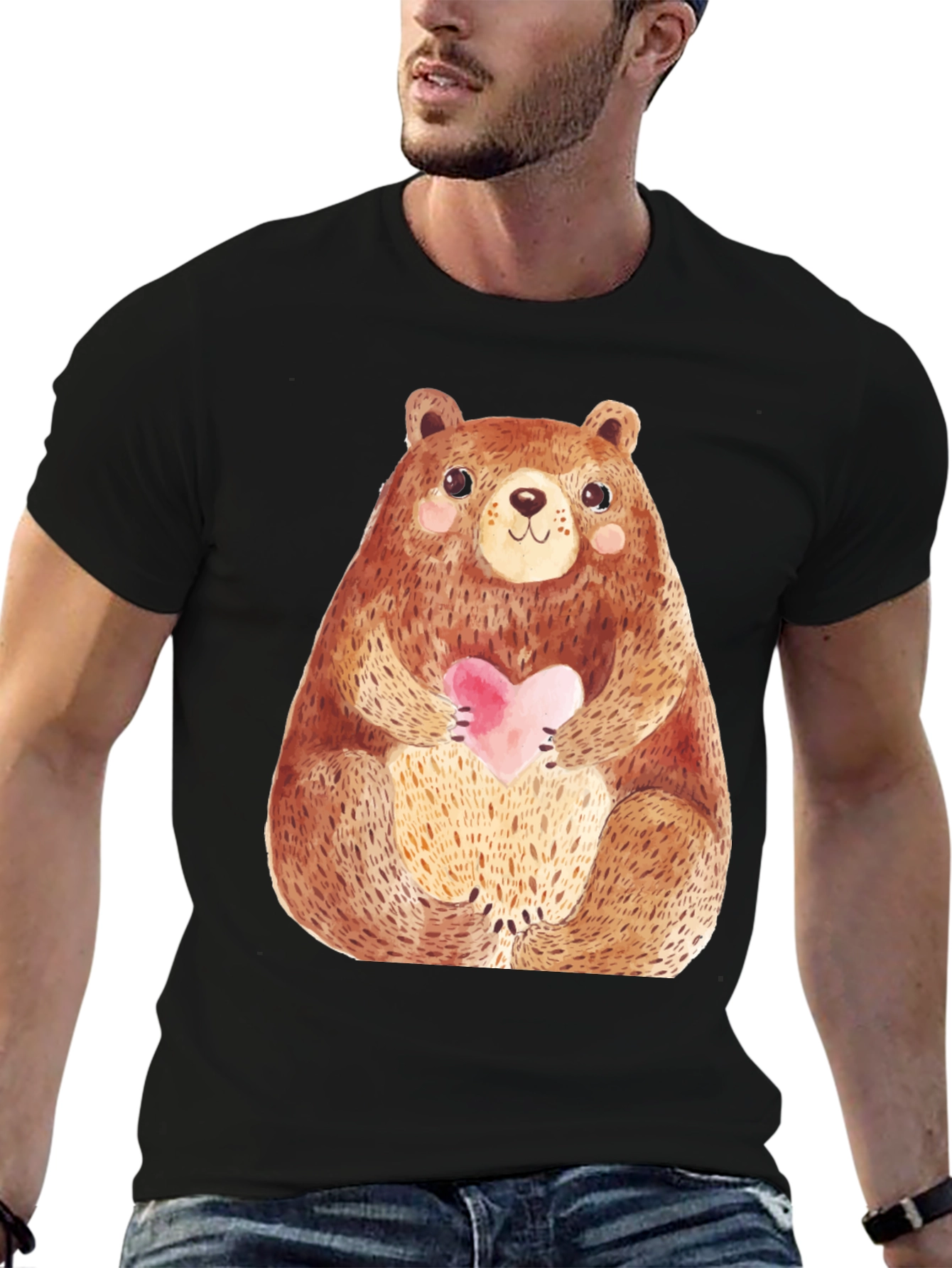 Cute Bear Holding Heart T-Shirt - Soft Style