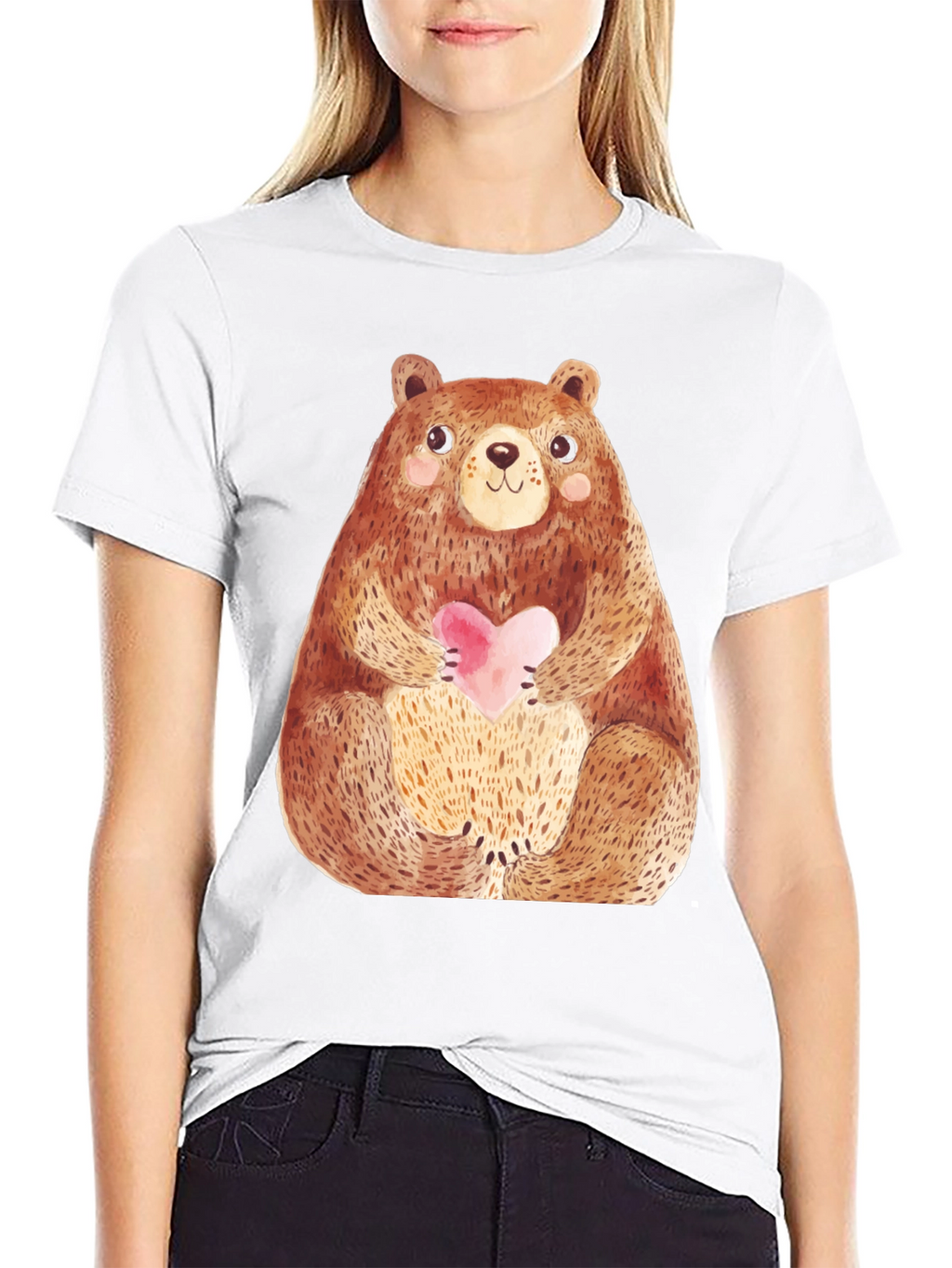 Cute Bear Holding Heart T-Shirt - Soft Style