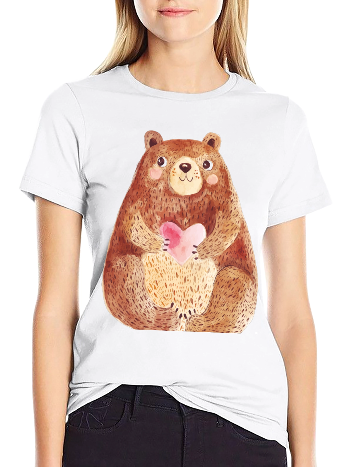 Cute Bear Holding Heart T-Shirt - Soft Style