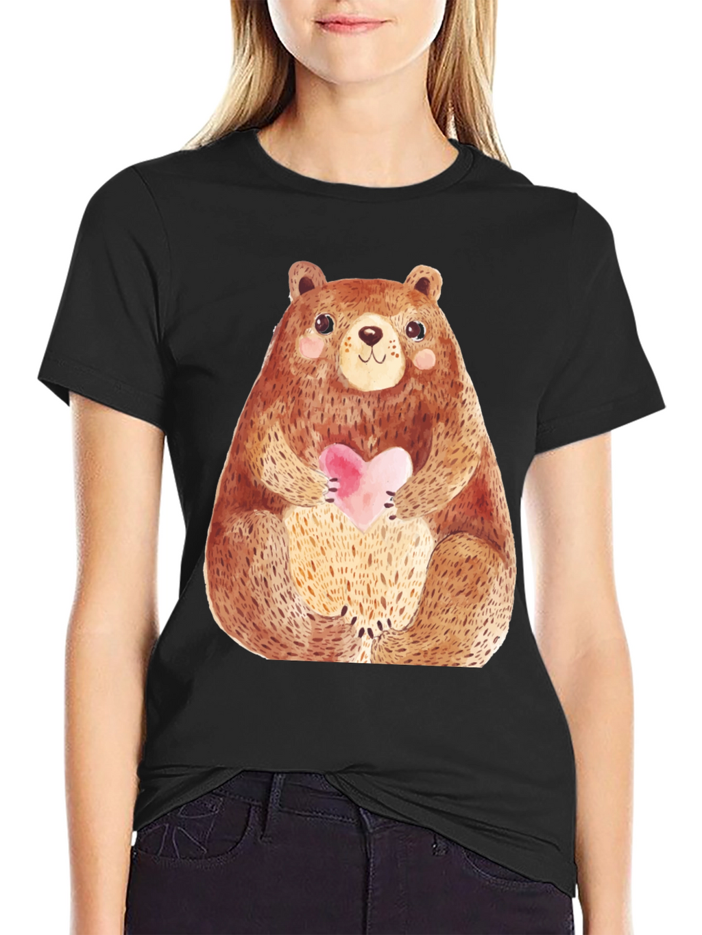 Cute Bear Holding Heart T-Shirt - Soft Style