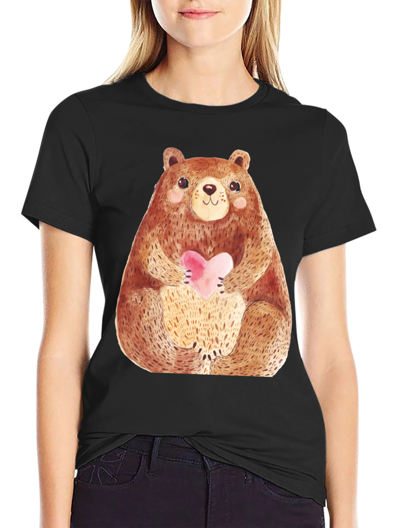 Cute Bear Holding Heart T-Shirt - Soft Style
