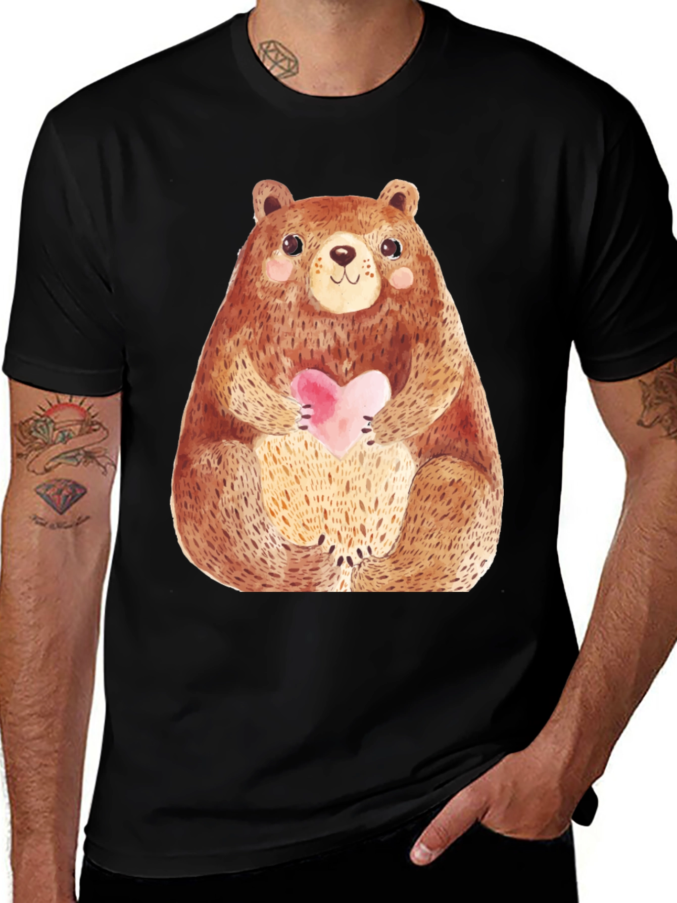 Cute Bear Holding Heart T-Shirt - Soft Style