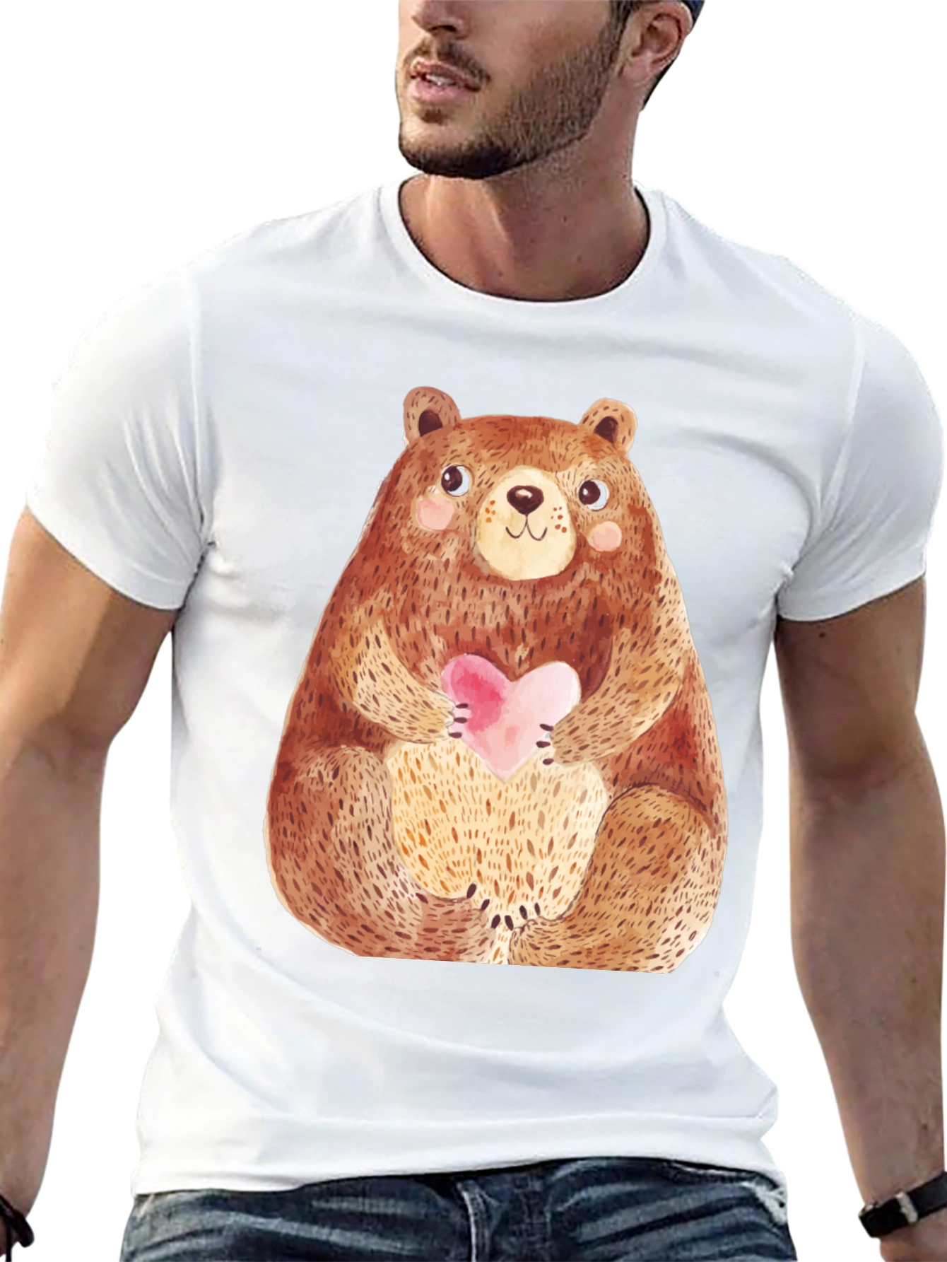 Cute Bear Holding Heart T-Shirt - Soft Style