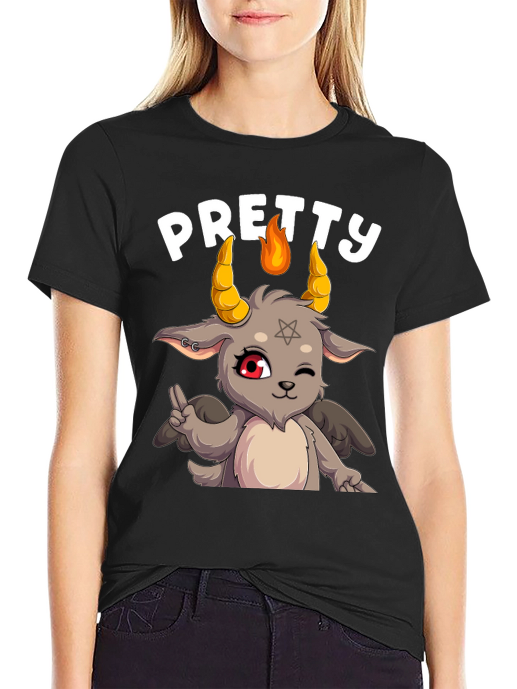 Pretty Baphomet Graphic Tee - Cute Satanic Goat T-Shirt
