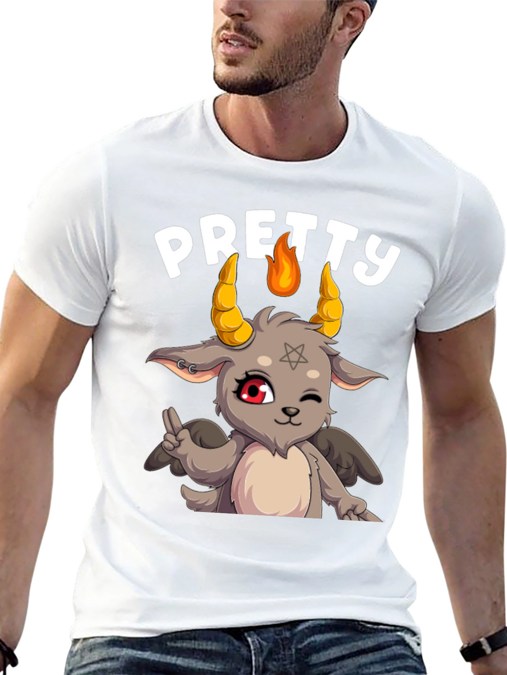 Pretty Baphomet Graphic Tee - Cute Satanic Goat T-Shirt