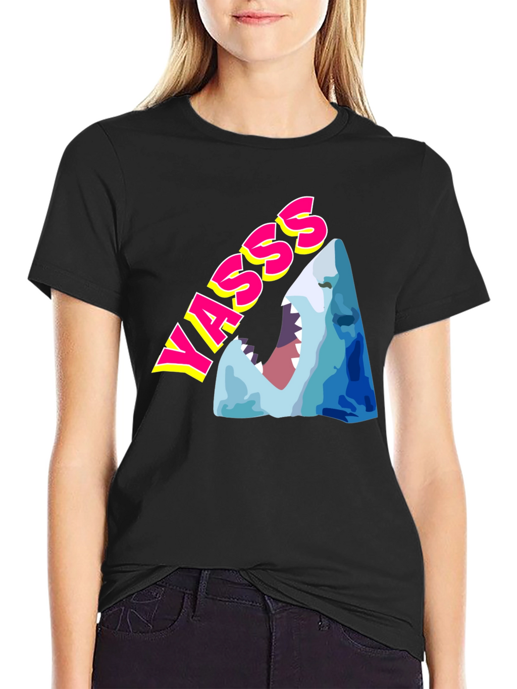 Yasss Shark Graphic Tee - Trendy & Fun