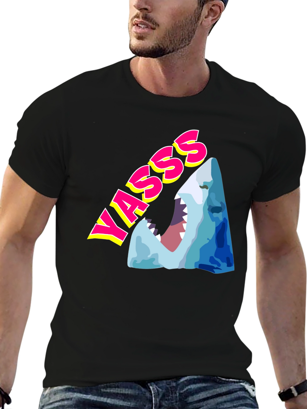 Yasss Shark Graphic Tee - Trendy & Fun