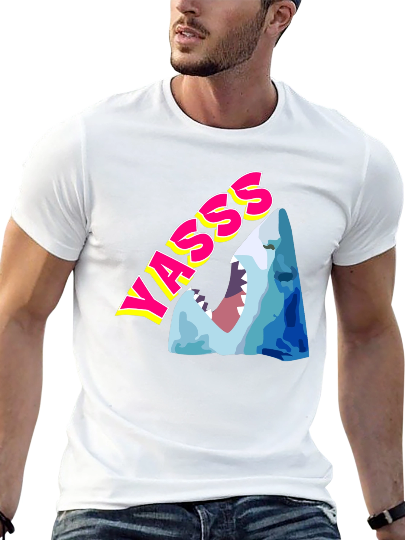 Yasss Shark Graphic Tee - Trendy & Fun
