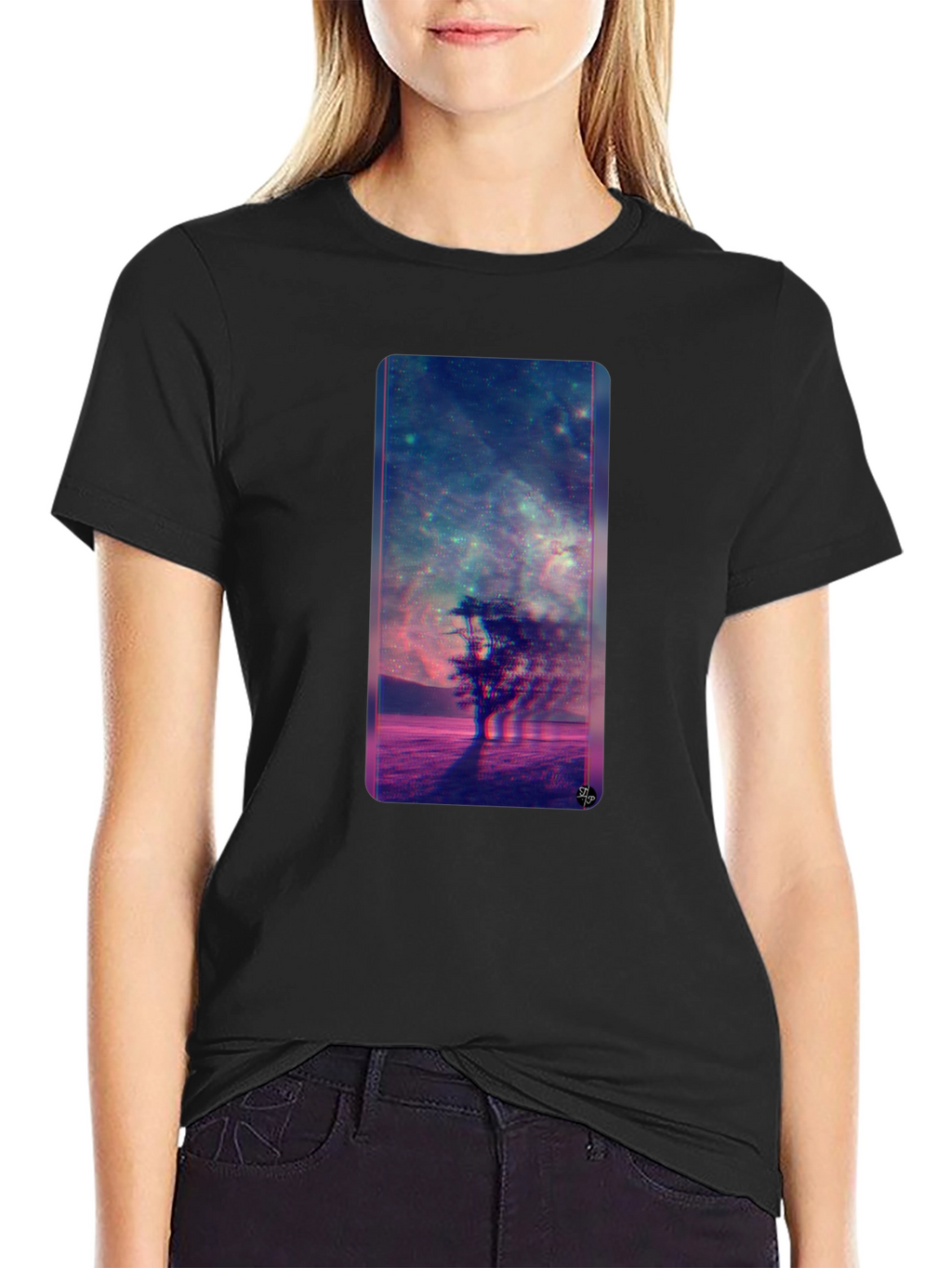 Nebula Tree Graphic Tee - Modern Black T-Shirt