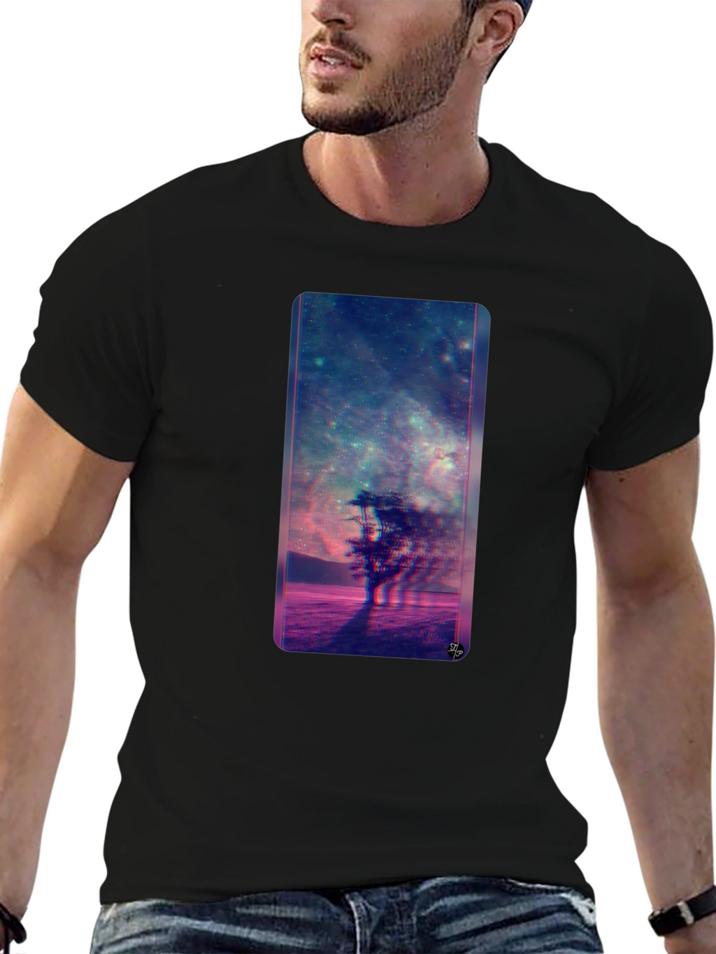 Nebula Tree Graphic Tee - Modern Black T-Shirt