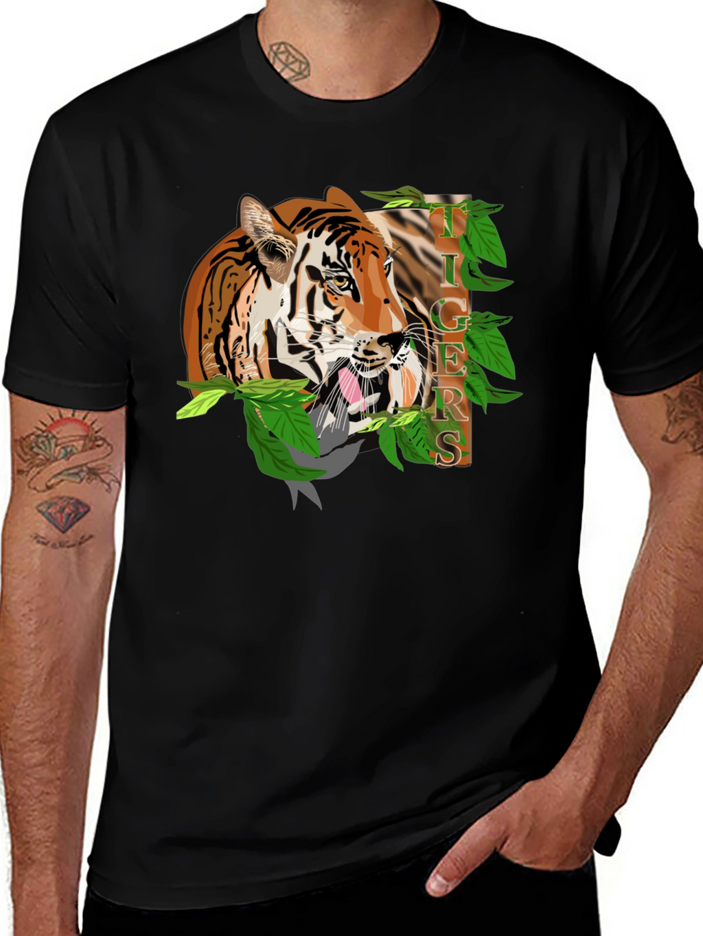 Tiger Graphic Black T-Shirt - Bold Animal Print Tee