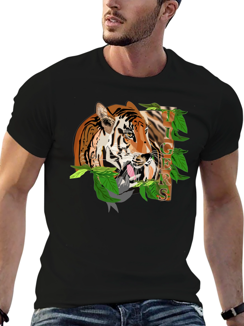 Tiger Graphic Black T-Shirt - Bold Animal Print Tee