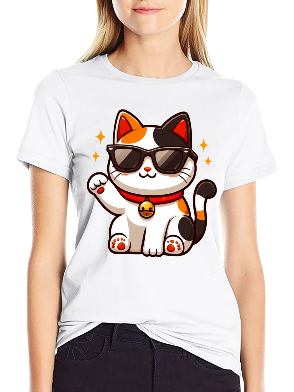 Cool Cat T-Shirt: Lucky Maneki Neko in Shades