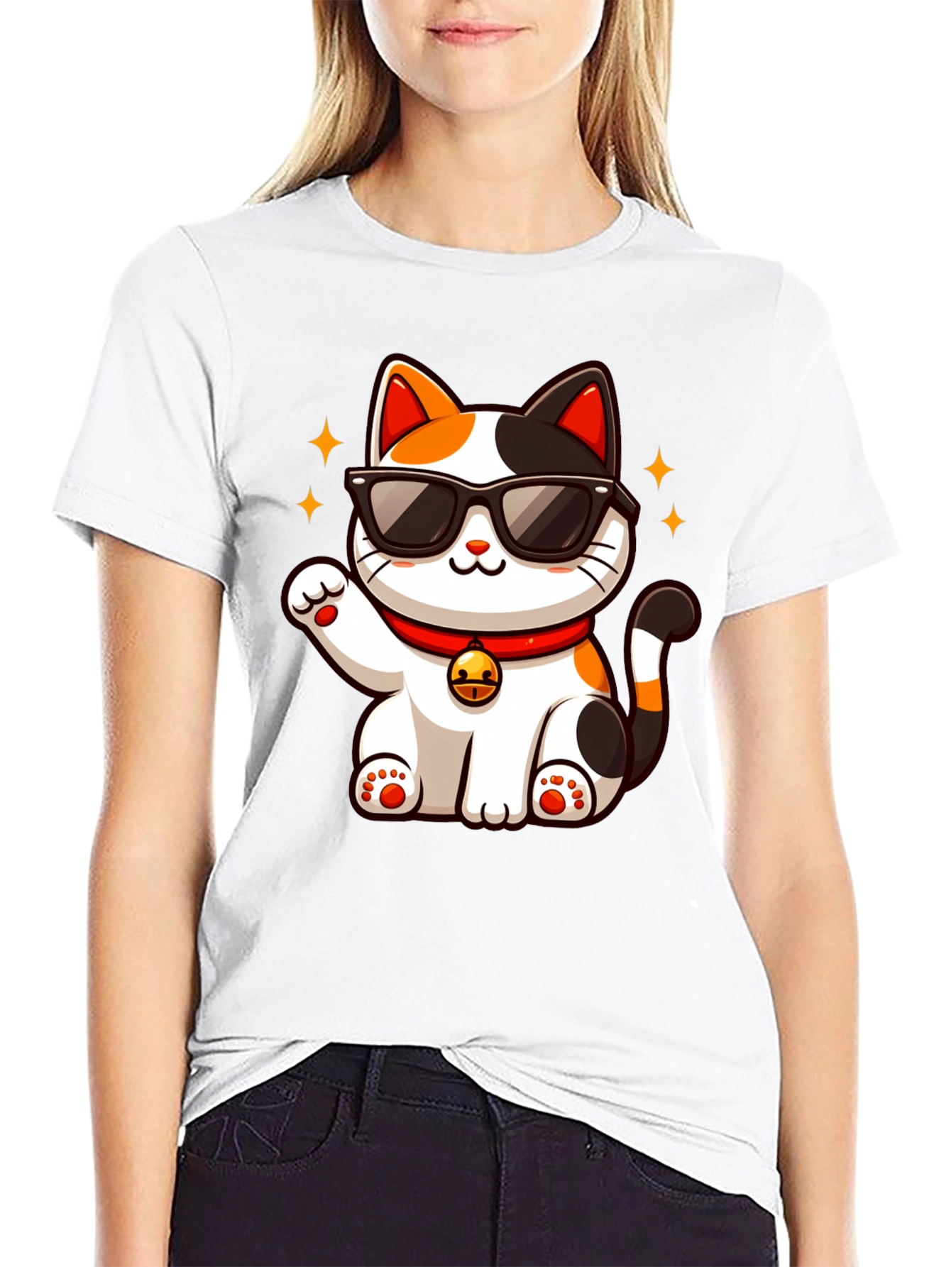 Cool Cat T-Shirt: Lucky Maneki Neko in Shades