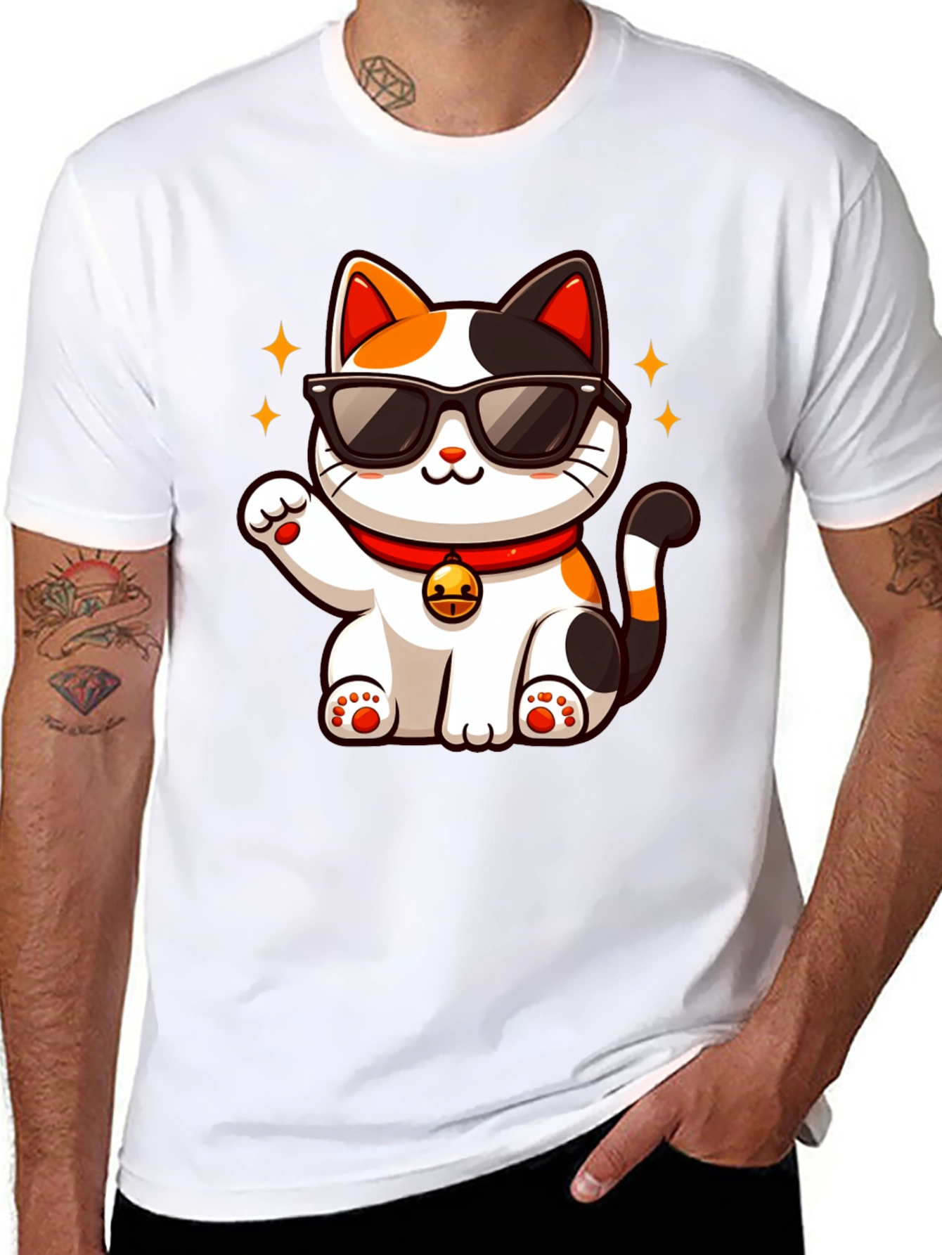 Cool Cat T-Shirt: Lucky Maneki Neko in Shades