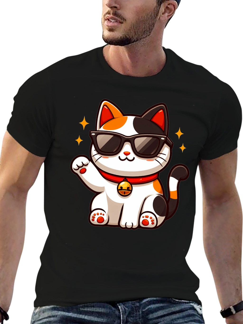 Cool Cat T-Shirt: Lucky Maneki Neko in Shades