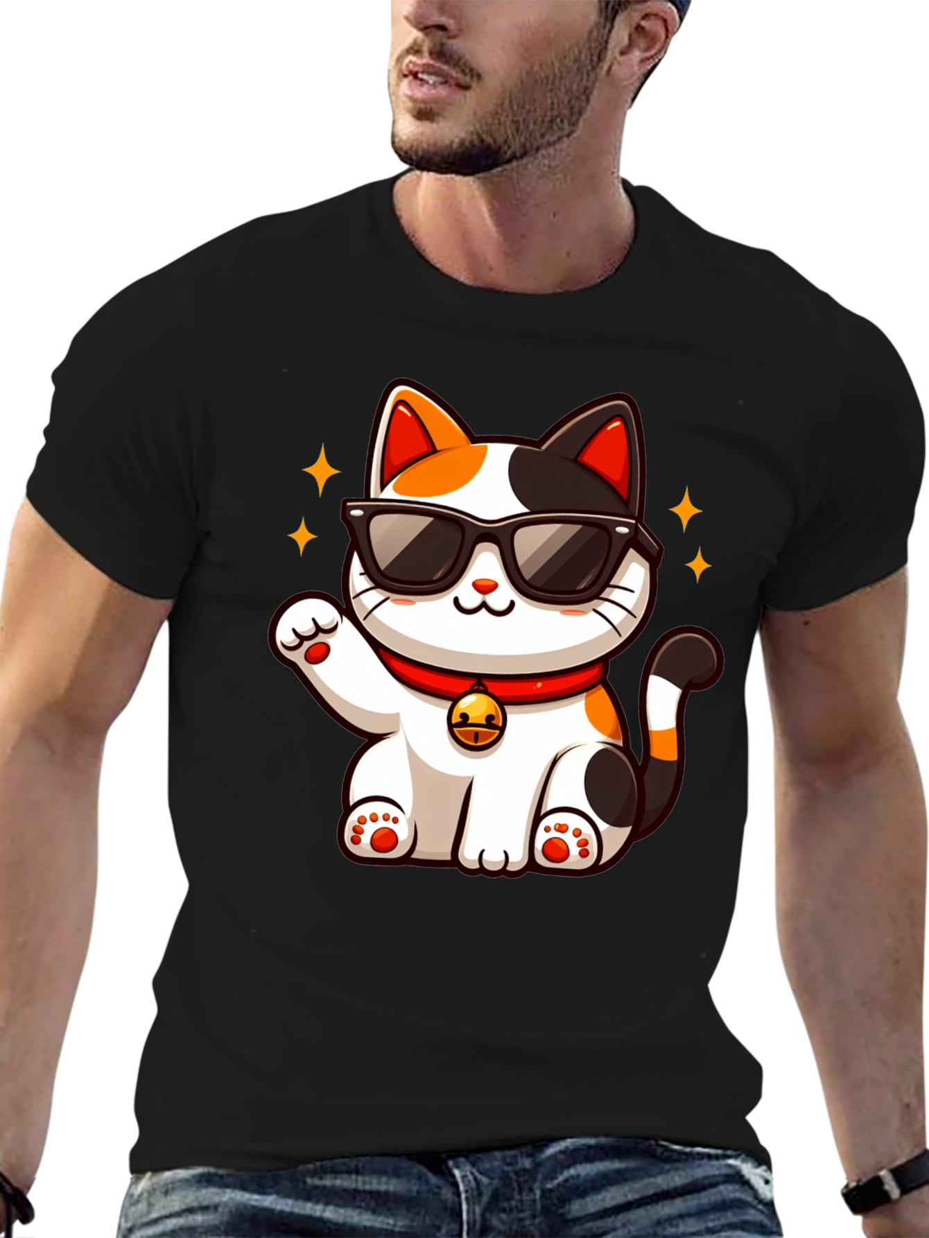 Cool Cat T-Shirt: Lucky Maneki Neko in Shades