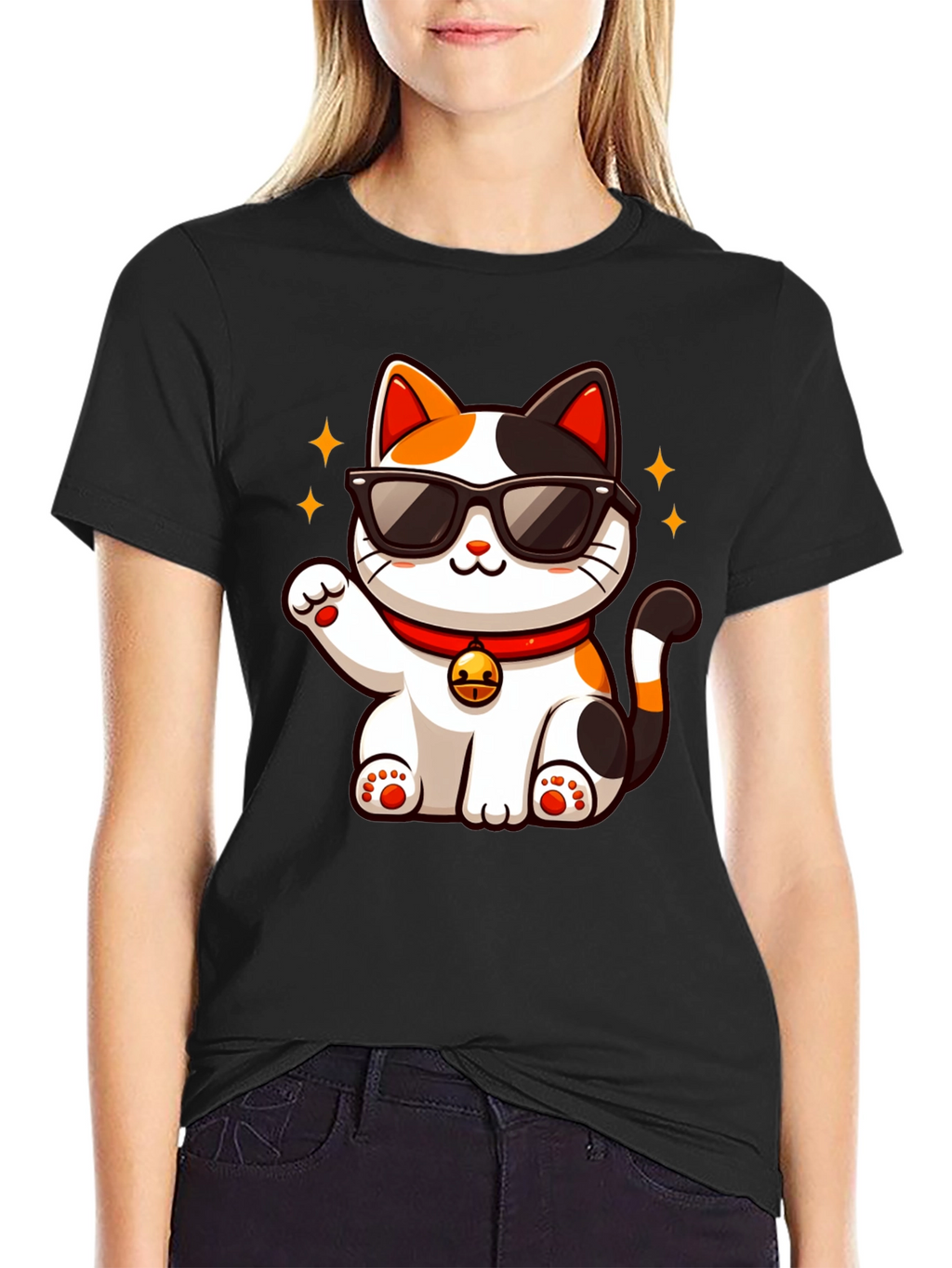 Cool Cat T-Shirt: Lucky Maneki Neko in Shades