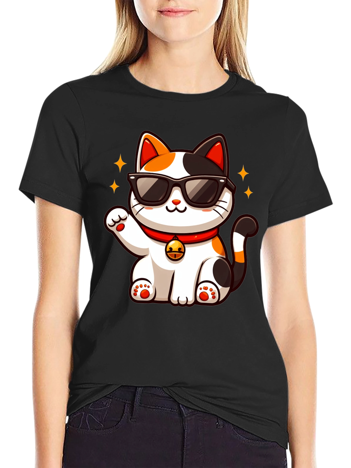 Cool Cat T-Shirt: Lucky Maneki Neko in Shades