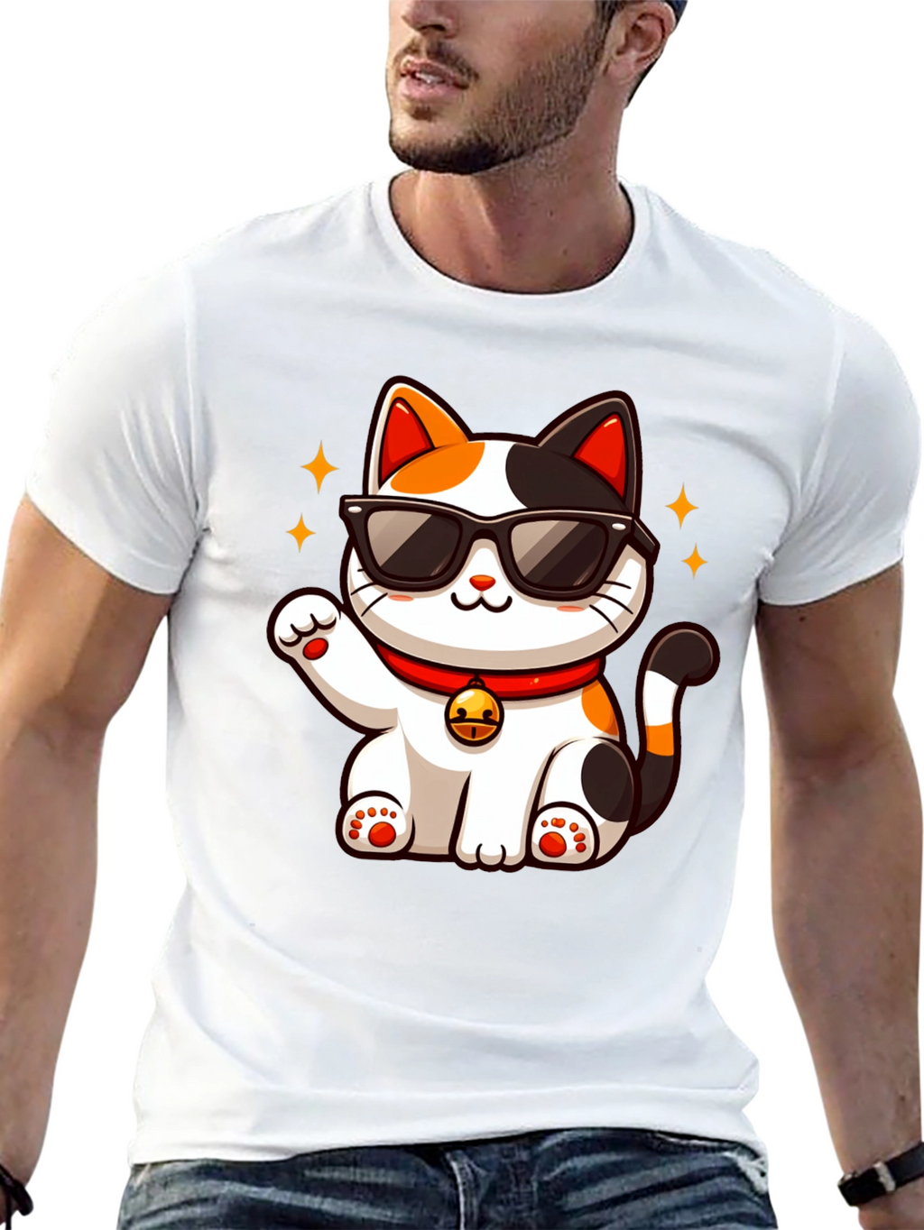 Cool Cat T-Shirt: Lucky Maneki Neko in Shades
