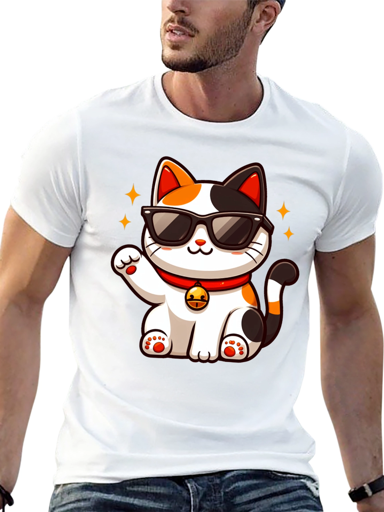 Cool Cat T-Shirt: Lucky Maneki Neko in Shades