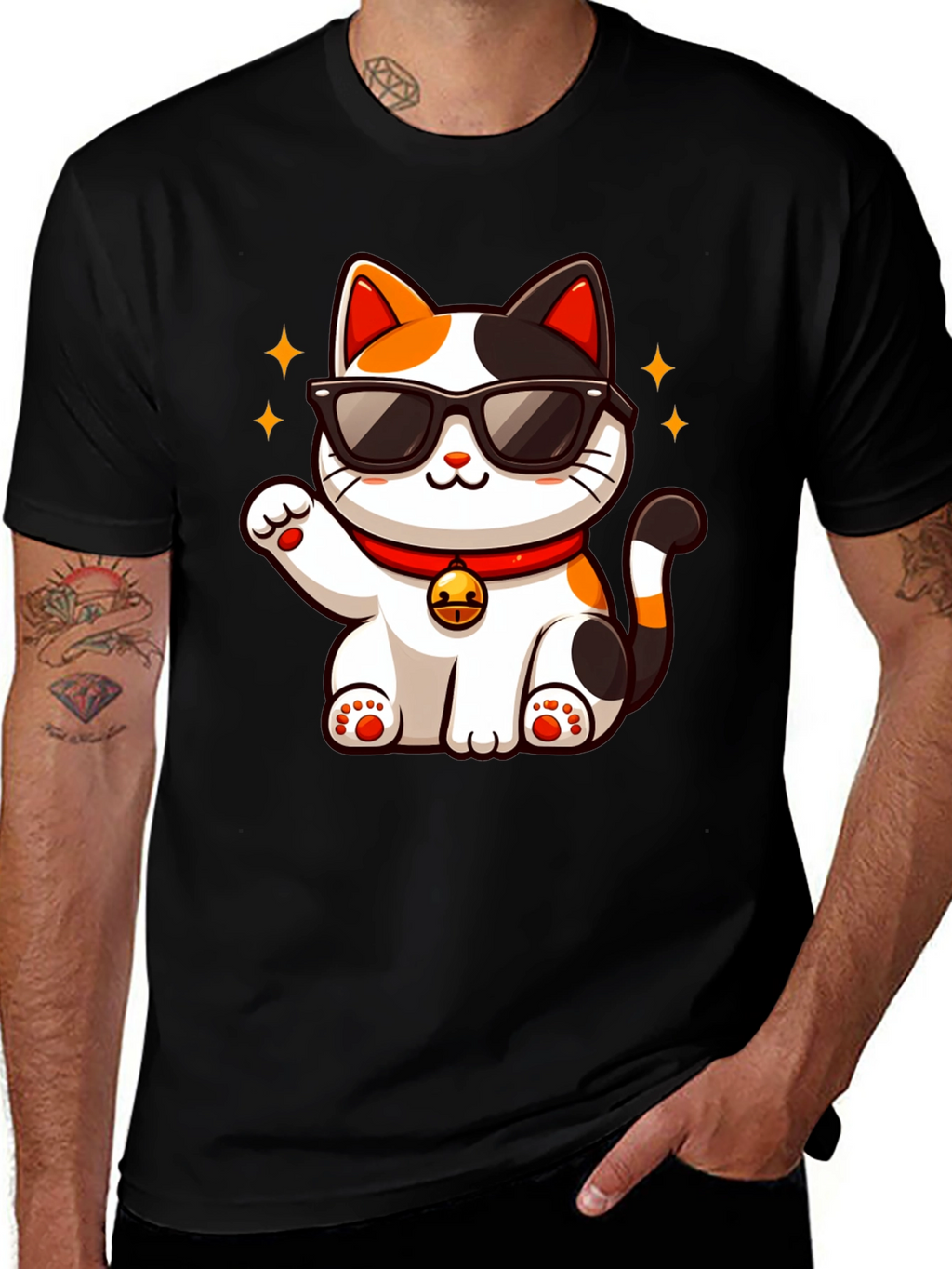 Cool Cat T-Shirt: Lucky Maneki Neko in Shades