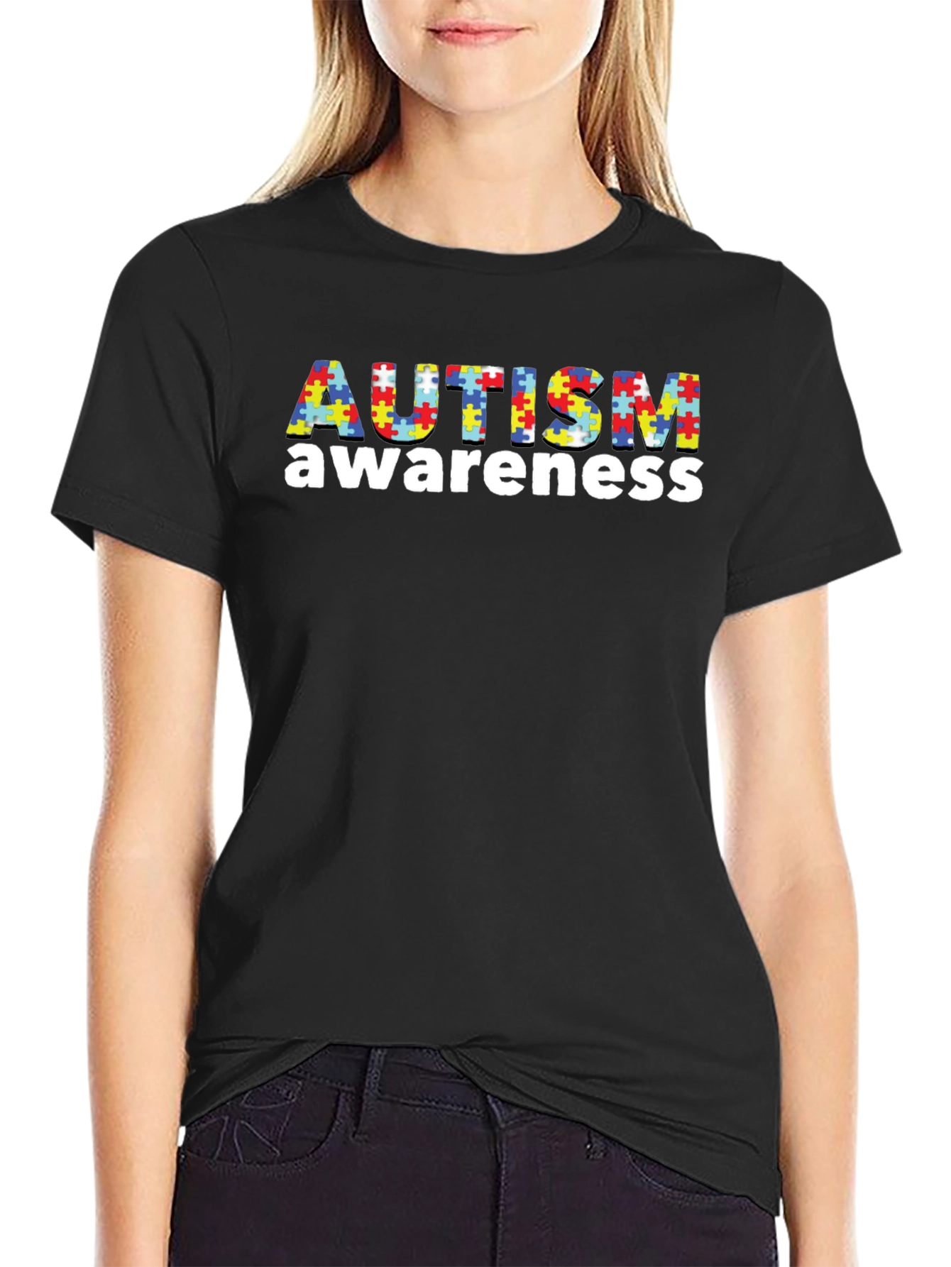 Autism Awareness Puzzle Piece T-Shirt - Black