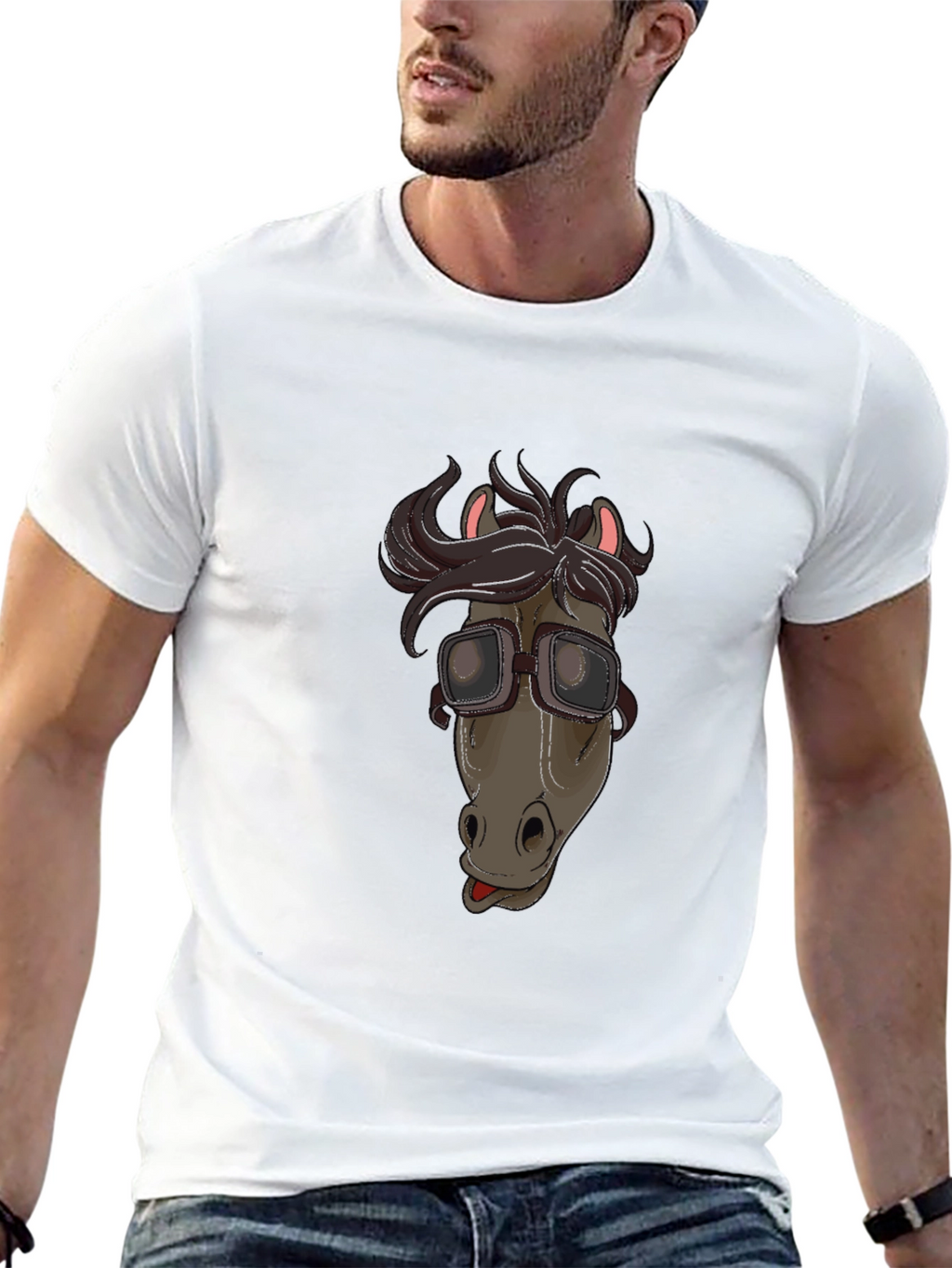 Funny Horse with Goggles Graphic T-Shirt