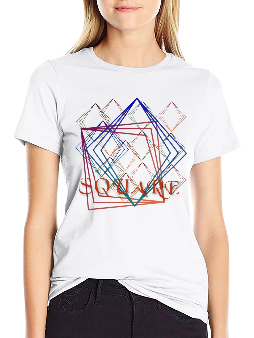 Abstract Square Graphic Print Mens Black T-Shirt