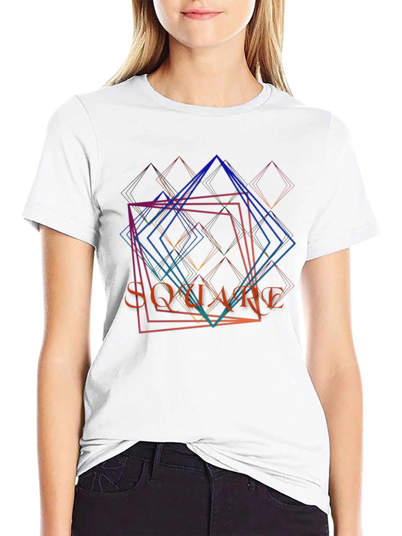 Abstract Square Graphic Print Mens Black T-Shirt