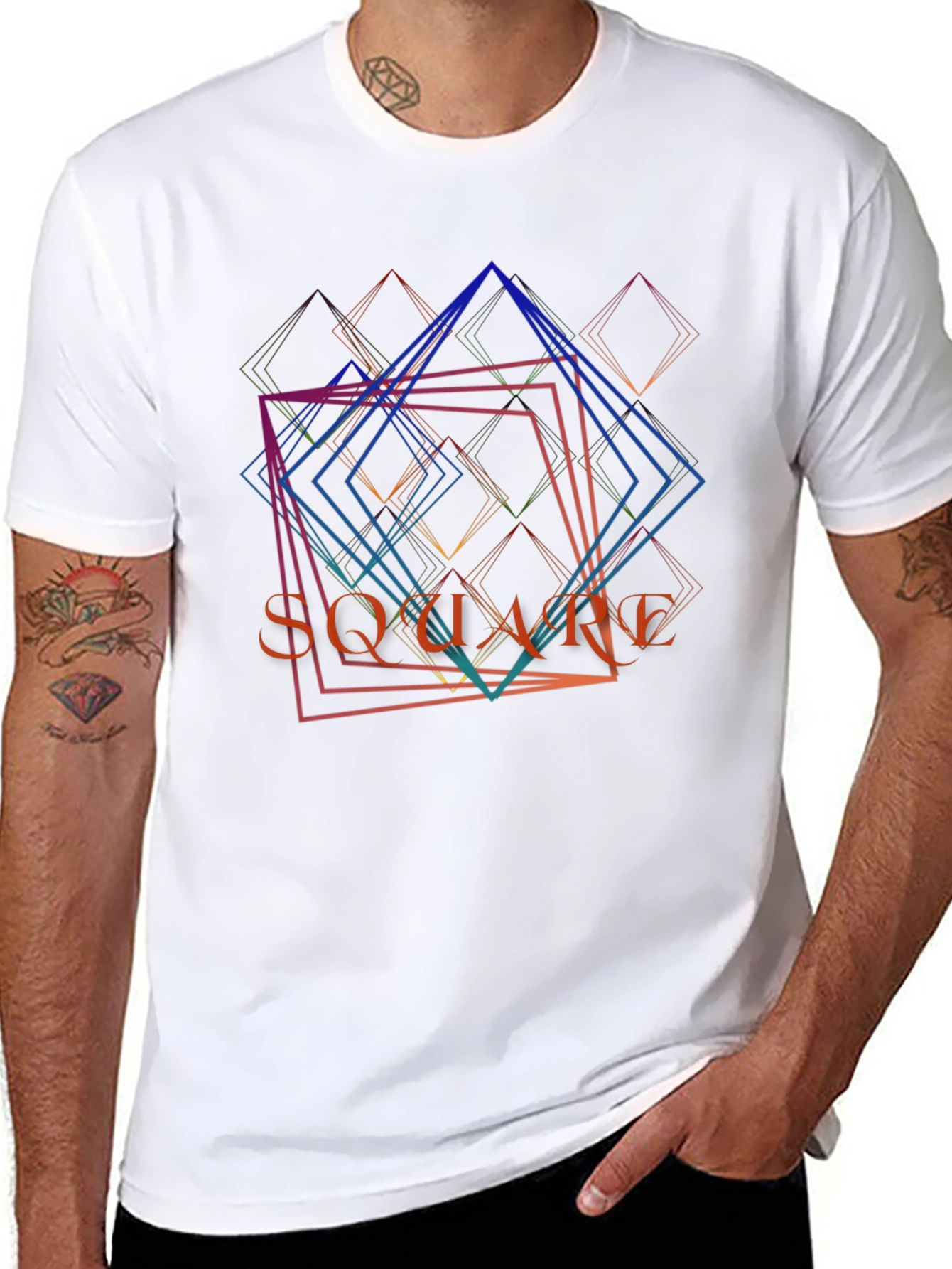 Abstract Square Graphic Print Mens Black T-Shirt