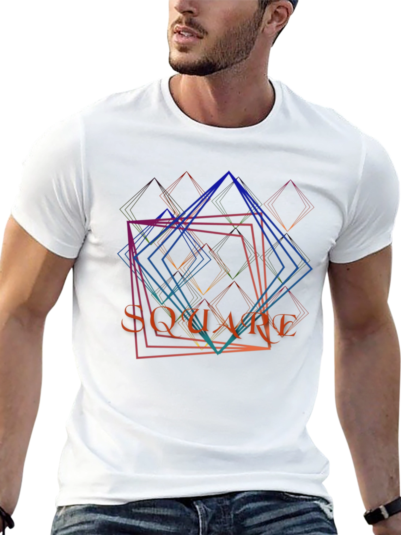 Abstract Square Graphic Print Mens Black T-Shirt