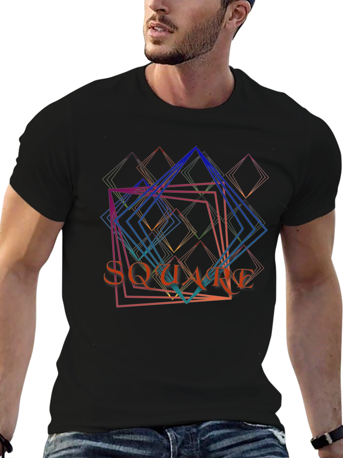 Abstract Square Graphic Print Mens Black T-Shirt