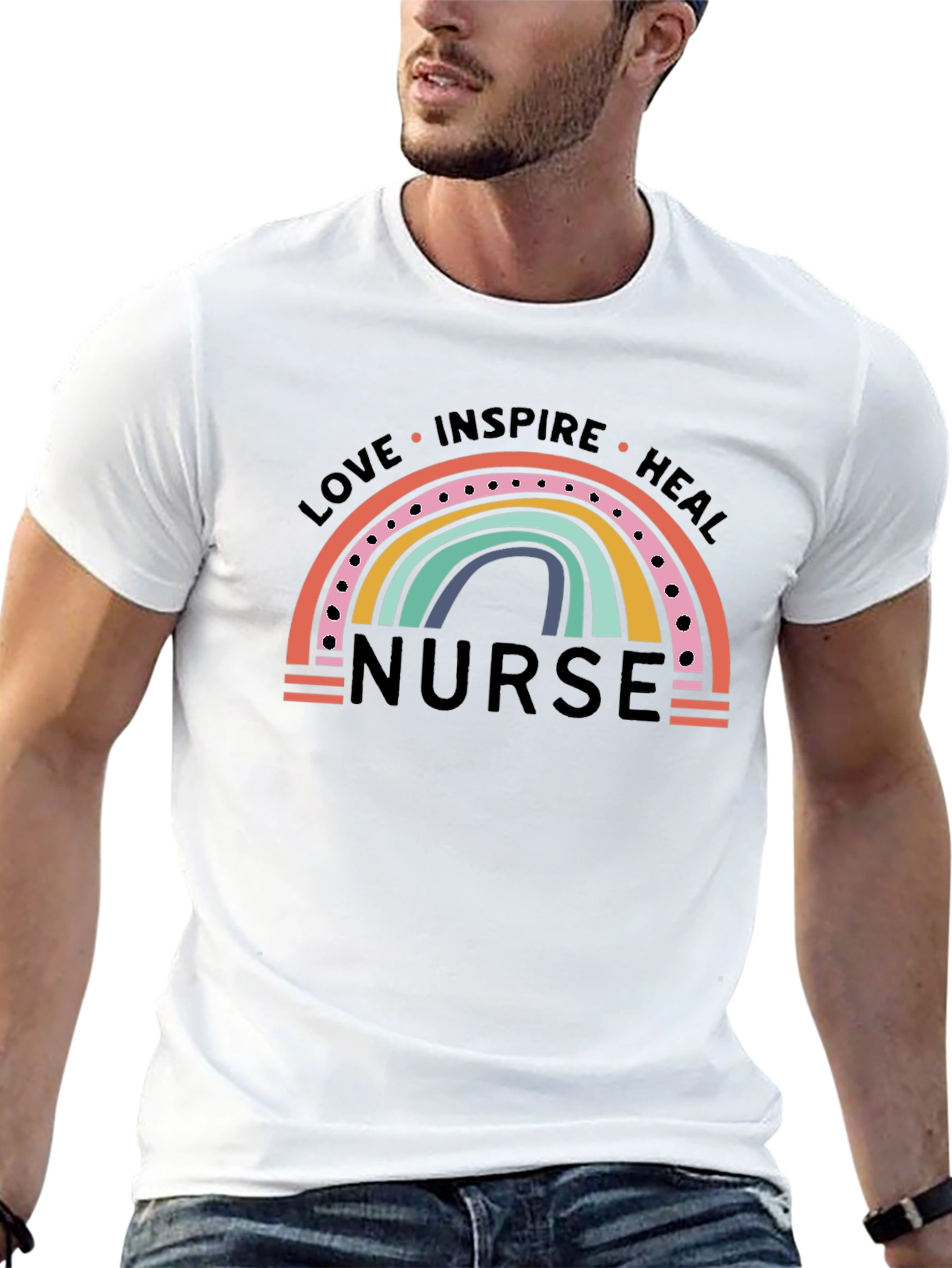 Love Inspire Heal Nurse Rainbow T-Shirt