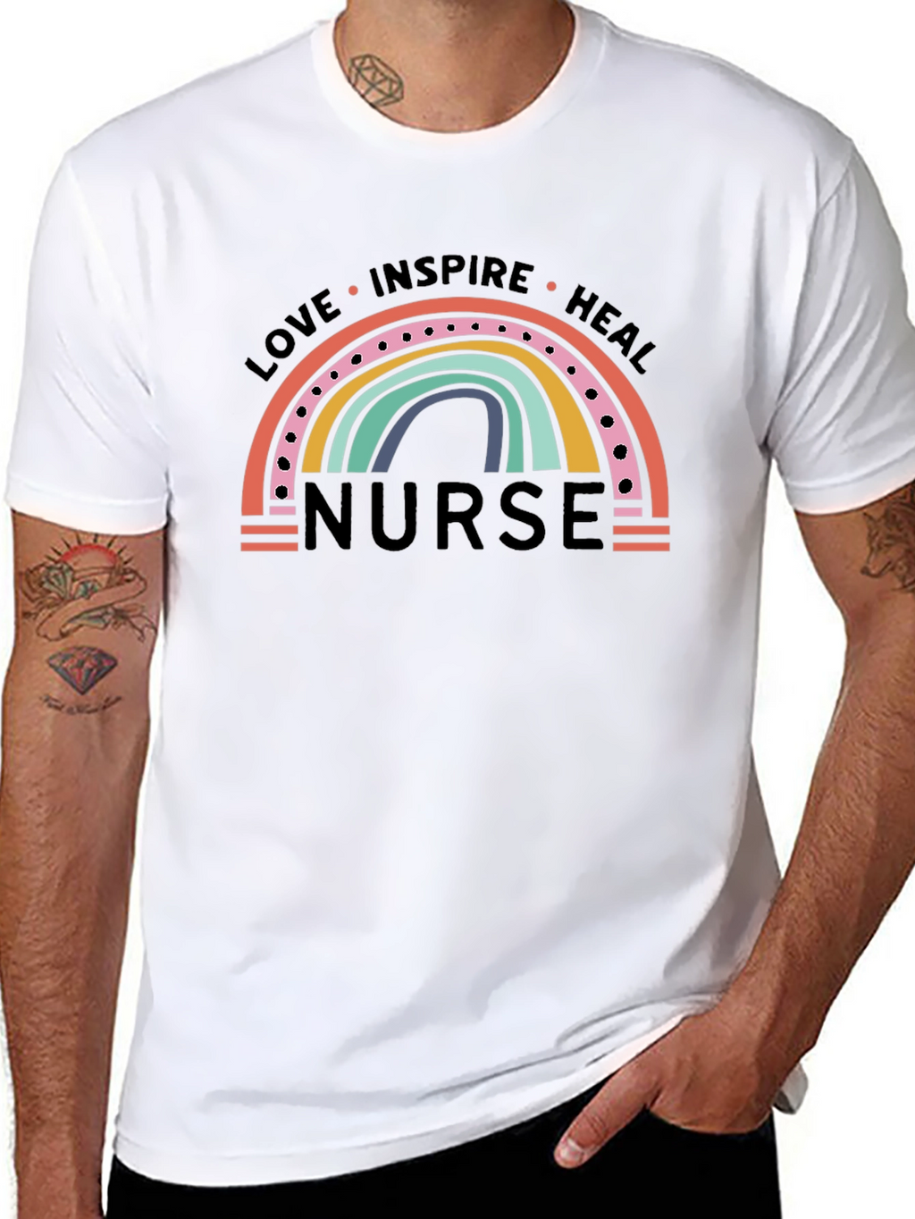 Love Inspire Heal Nurse Rainbow T-Shirt