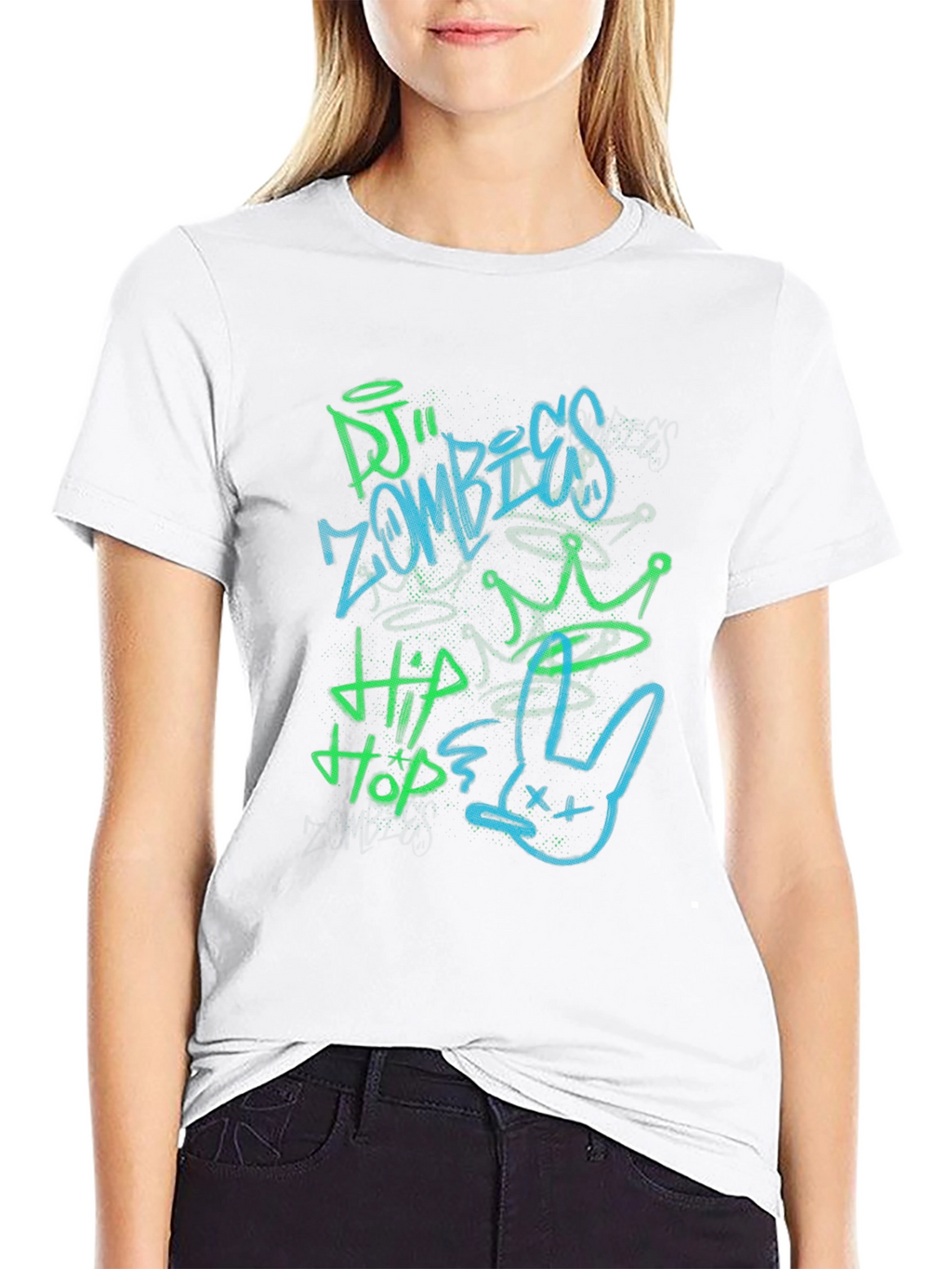 DJ Zombies Hip Hop Crown Bunny Graphic Tee