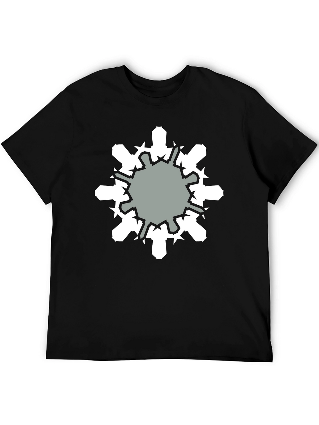 Geometric Snowflake Graphic Print Black T-Shirt