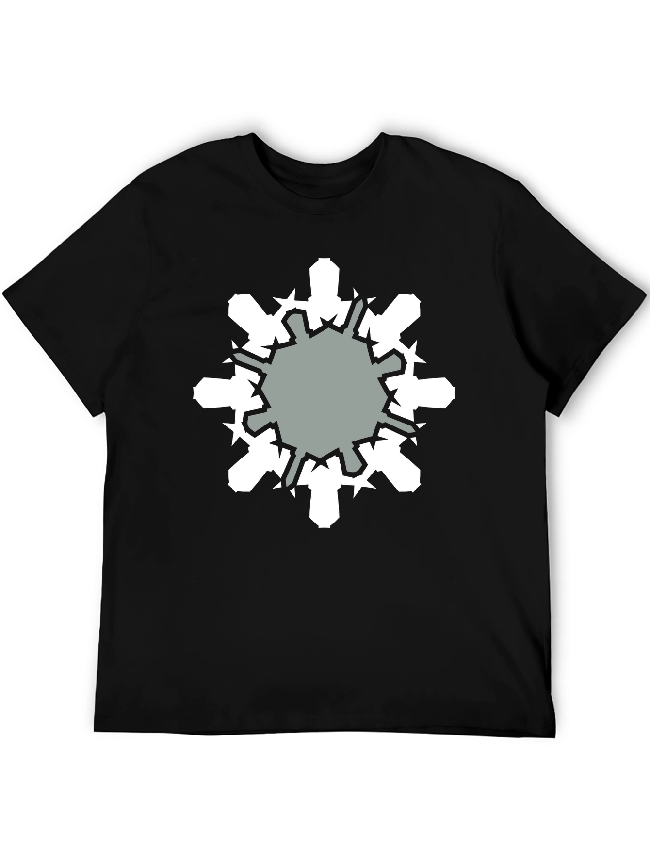 Geometric Snowflake Graphic Print Black T-Shirt