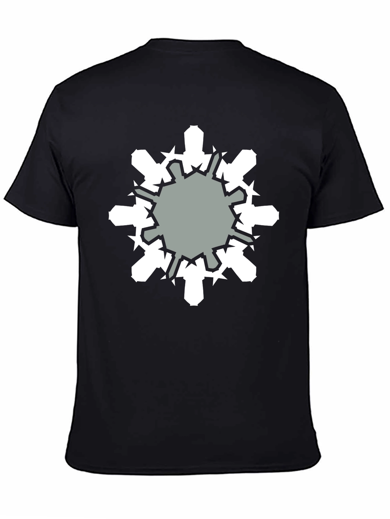 Geometric Snowflake Graphic Print Black T-Shirt
